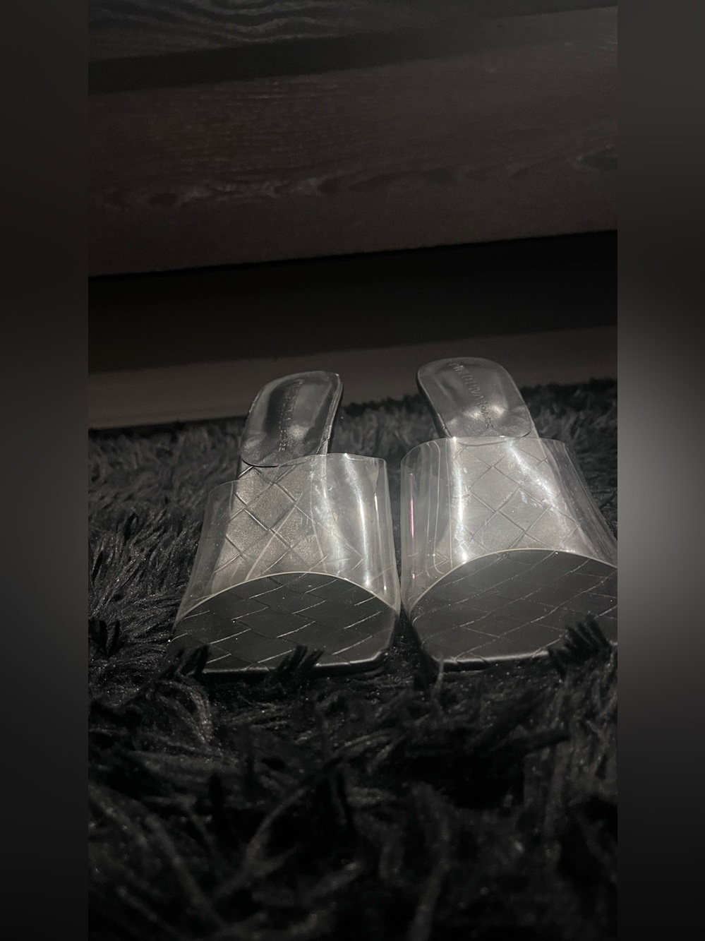 Clear Slide Mule Heels - Women's Transparent Black Sole Size 7.5